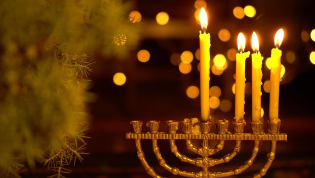 The third Night of Hanukkah. Three lights in the menorah. Chanukah is the Jewish Festival of Lights