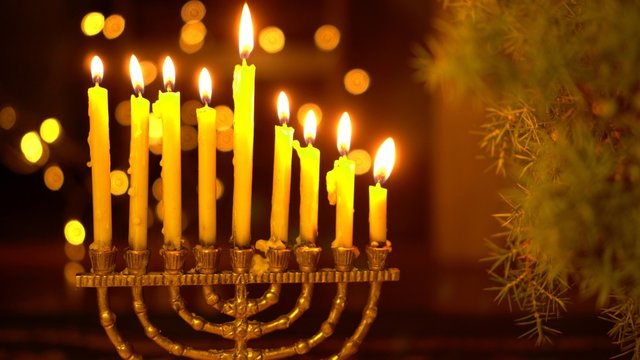 The eighth Night of Hanukkah. Eight lights in the menorah. Chanukah is the Jewish Festival of Lights