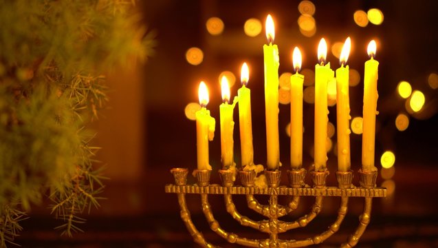 The seventh Night of Hanukkah. Seven lights in the menorah. Chanukah is the Jewish Festival of Lights