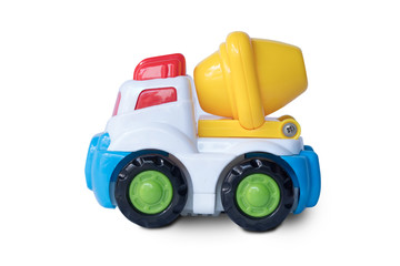 Cement truck toy car isolated on white background