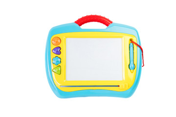 Magnetic drawing board for kids to learn and practice drawing isolated on white background.
