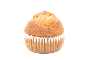 Banana muffin, isolated on white background.