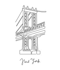 New York, Manhattan bridge. Continuous line vector illustration.