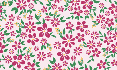 Seamless vintage bright magenta floral pattern background.