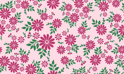 Seamless vintage bright magenta floral pattern background.