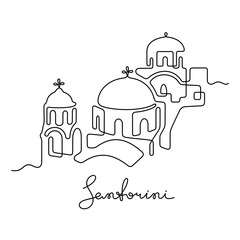 Santorini, Greece. Continuous line vector illustration. - obrazy, fototapety, plakaty