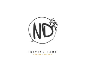 N D ND Beauty vector initial logo, handwriting logo of initial signature, wedding, fashion, jewerly, boutique, floral and botanical with creative template for any company or business.