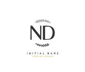 N D ND Beauty vector initial logo, handwriting logo of initial signature, wedding, fashion, jewerly, boutique, floral and botanical with creative template for any company or business.