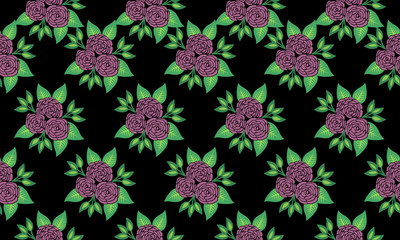 Wallpaper vintage purple floral pattern bakground, green leaves.