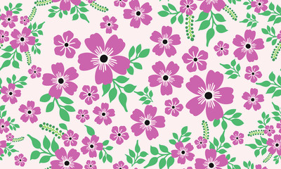 Wallpaper vintage purple floral pattern bakground, green leaves.