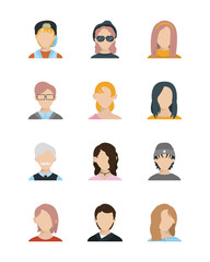 Isolated men and women heads set vector design