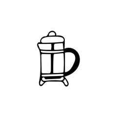 kettle french press in a simple hand drawn scandinavian style. hugge. cozy house.