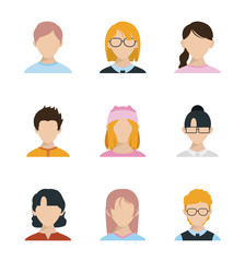 Isolated men and women heads set vector design