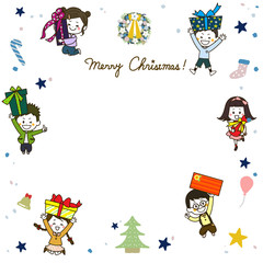 クリスマス　元気なこどもたちのフレーム　イラスト