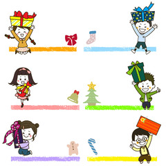 プレゼントを持つこども　フレーム　イラストセット