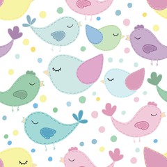 vector seamless pattern, cute colored birds, pattern for children, no background