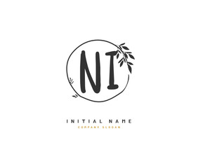 N I NI Beauty vector initial logo, handwriting logo of initial signature, wedding, fashion, jewerly, boutique, floral and botanical with creative template for any company or business.