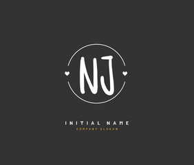 N J NJ Beauty vector initial logo, handwriting logo of initial signature, wedding, fashion, jewerly, boutique, floral and botanical with creative template for any company or business.