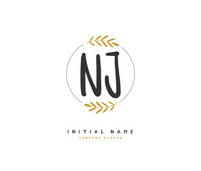 N J NJ Beauty vector initial logo, handwriting logo of initial signature, wedding, fashion, jewerly, boutique, floral and botanical with creative template for any company or business.