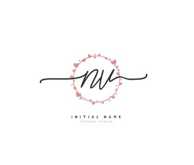 N V NV Beauty vector initial logo, handwriting logo of initial signature, wedding, fashion, jewerly, boutique, floral and botanical with creative template for any company or business.