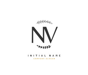 N V NV Beauty vector initial logo, handwriting logo of initial signature, wedding, fashion, jewerly, boutique, floral and botanical with creative template for any company or business.