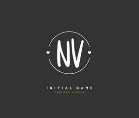 N V NV Beauty vector initial logo, handwriting logo of initial signature, wedding, fashion, jewerly, boutique, floral and botanical with creative template for any company or business.