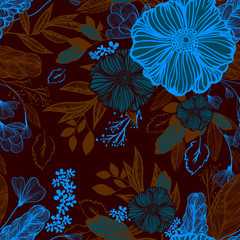 The seamless background is beautiful graphic flowers. Vector illustration