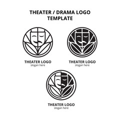 set of theater mask actor with leaf in circle logo template vector icon element
