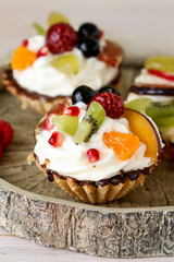 Colorful cupcakes with fresh fruits.
