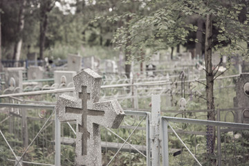 crosses at the Orthodox cemetery in Russia