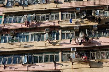 Residential buildings in Yaumatei, Hong Kong - obrazy, fototapety, plakaty