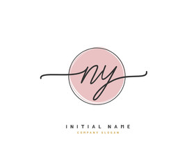 N Y NY Beauty vector initial logo, handwriting logo of initial signature, wedding, fashion, jewerly, boutique, floral and botanical with creative template for any company or business.