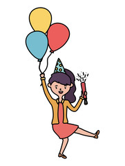 Obraz na płótnie Canvas Woman with happy birthday balloons vector design
