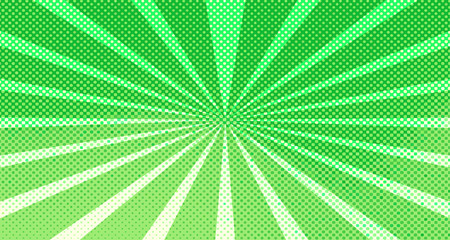 Fototapeta premium Vintage colorful comic book background. Green blank bubbles of different shapes. Rays, radial, halftone, dotted effects. For sale banner for your designe 1960s. Copy space vector eps10.