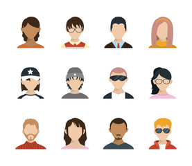Isolated men and women heads set vector design