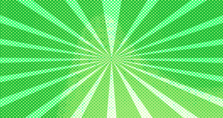 Vintage colorful comic book background. Green blank bubbles of different shapes. Rays, radial, halftone, dotted effects. For sale banner for your designe 1960s. Copy space vector eps10.