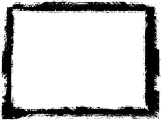 Black frame hand drawn on white background. Paint strokes with a dry brush
