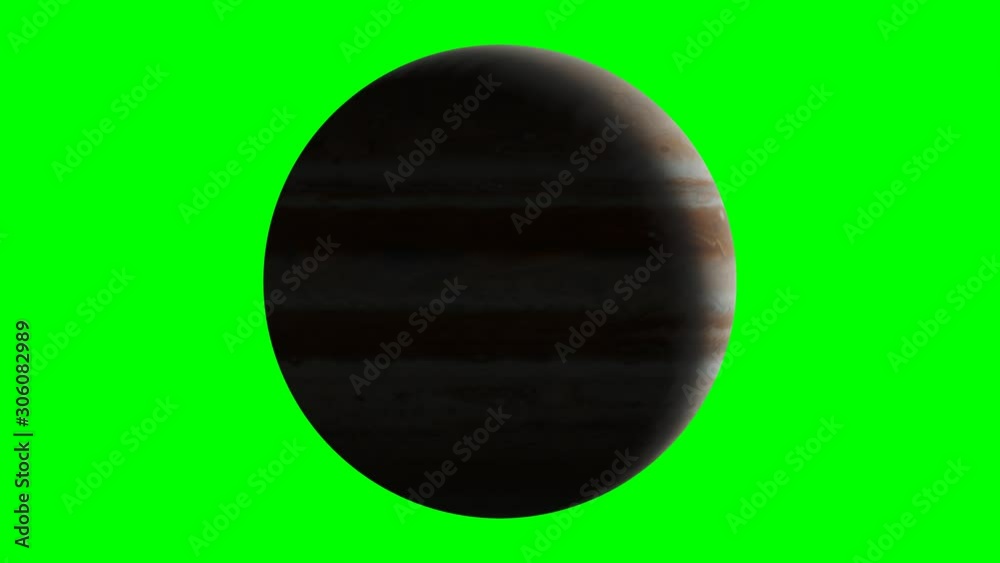 Wall mural planet jupiter rotating, solar system object in outer space isolated on green screen background, 4k 