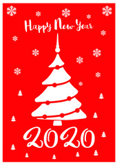 Greeting card on a red background. Symbols of the new year. Designation of the coming year.