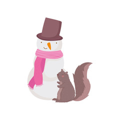 merry christmas celebration snowman with hat and scarf squirrel decoration