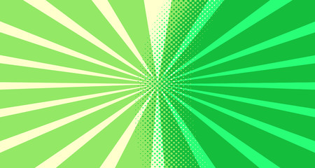 Vintage colorful comic book background. Green blank bubbles of different shapes. Rays, radial, halftone, dotted effects. For sale banner for your designe 1960s. Copy space vector eps10.
