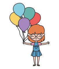 happy little girl cartoon character with decorative balloons