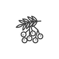 Rowan berries line icon. Forest berry linear style sign for mobile concept and web design. Rowan branch outline vector icon. Thanksgiving symbol, logo illustration. Vector graphics