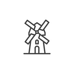 Windmill line icon. linear style sign for mobile concept and web design. Mill outline vector icon. Symbol, logo illustration. Vector graphics
