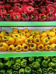 Sweet yellow peppers background. Paprika peppers