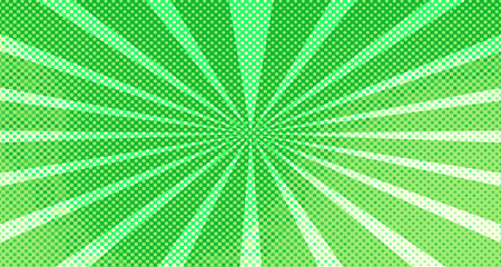 Vintage colorful comic book background. Green blank bubbles of different shapes. Rays, radial, halftone, dotted effects. For sale banner for your designe 1960s. Copy space vector eps10.