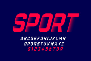Sport style font, alphabet letters and numbers