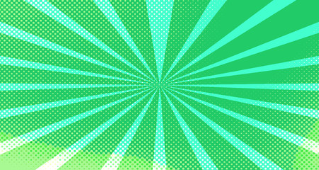 Vintage colorful comic book background. Green blank bubbles of different shapes. Rays, radial, halftone, dotted effects. For sale banner for your designe 1960s. Copy space vector eps10.