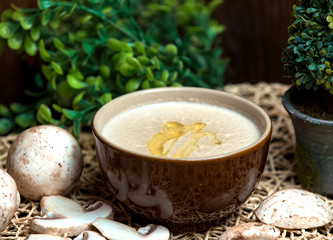 mushroom soup with poured oil
