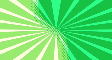 Vintage colorful comic book background. Green blank bubbles of different shapes. Rays, radial, halftone, dotted effects. For sale banner for your designe 1960s. Copy space vector eps10.